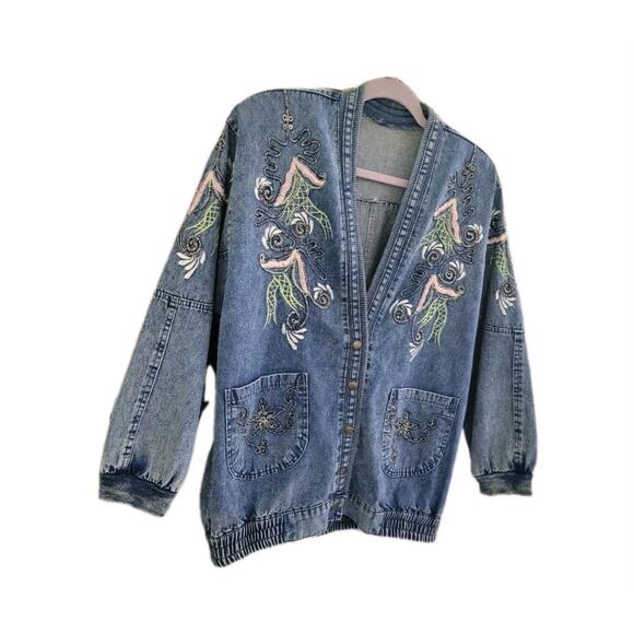 Vintage Japanese Brand‎ Embroidered Kimono Jacket Denim RARE - Picture 2 of 13